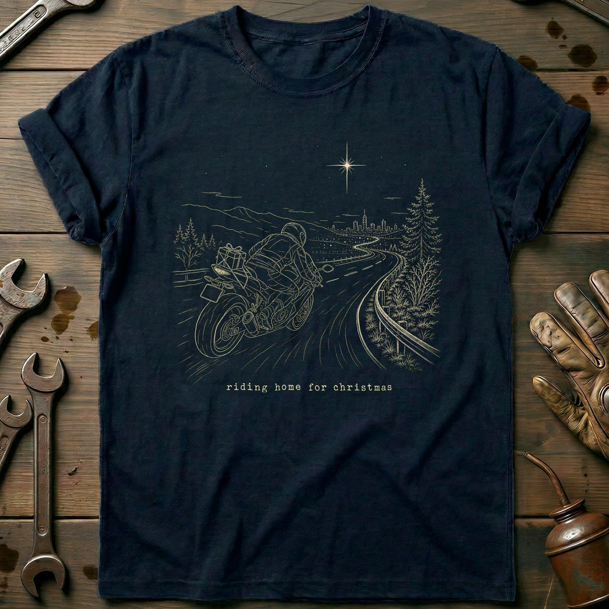 Riding Home for Christmas Motorcycle T-Shirt GC product image 2