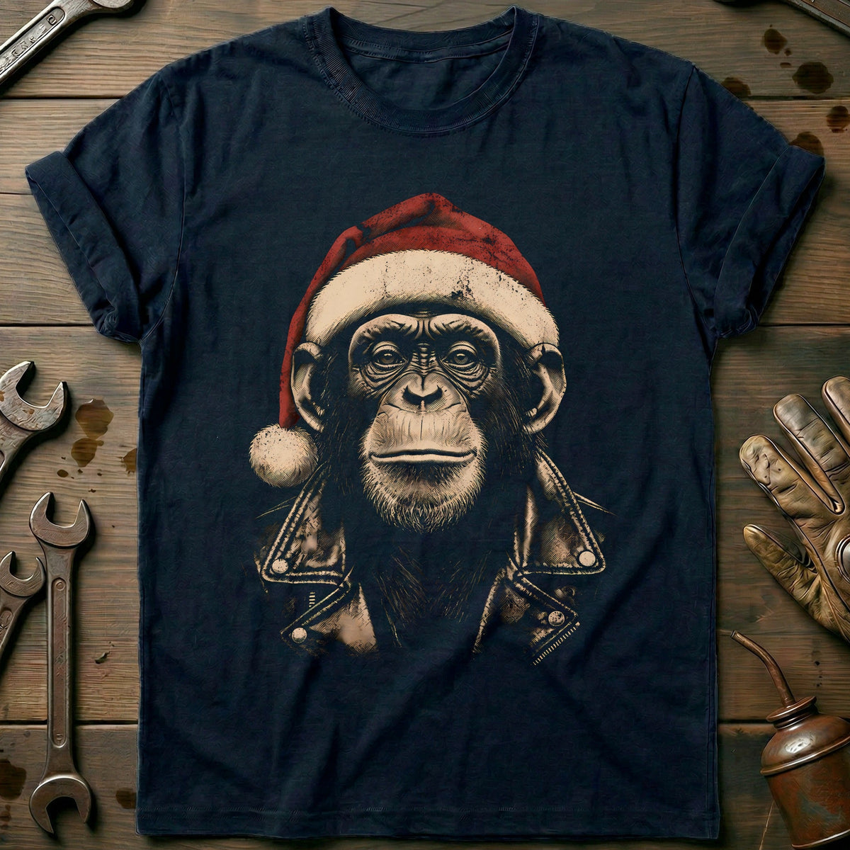 Santa Chimp Biker Motorcycle T-Shirt AU product image 2
