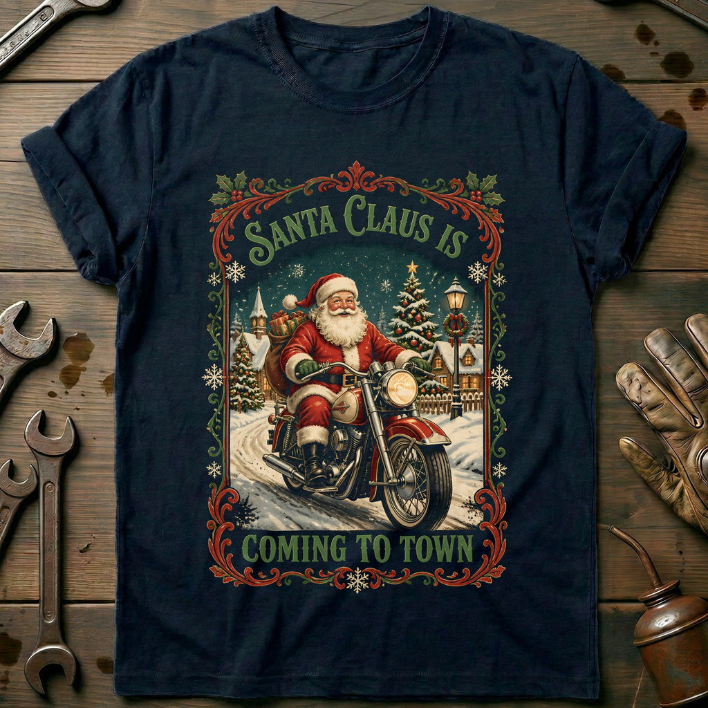 Santa Claus is Coming to Town Motorcycle T-Shirt EU product image 2