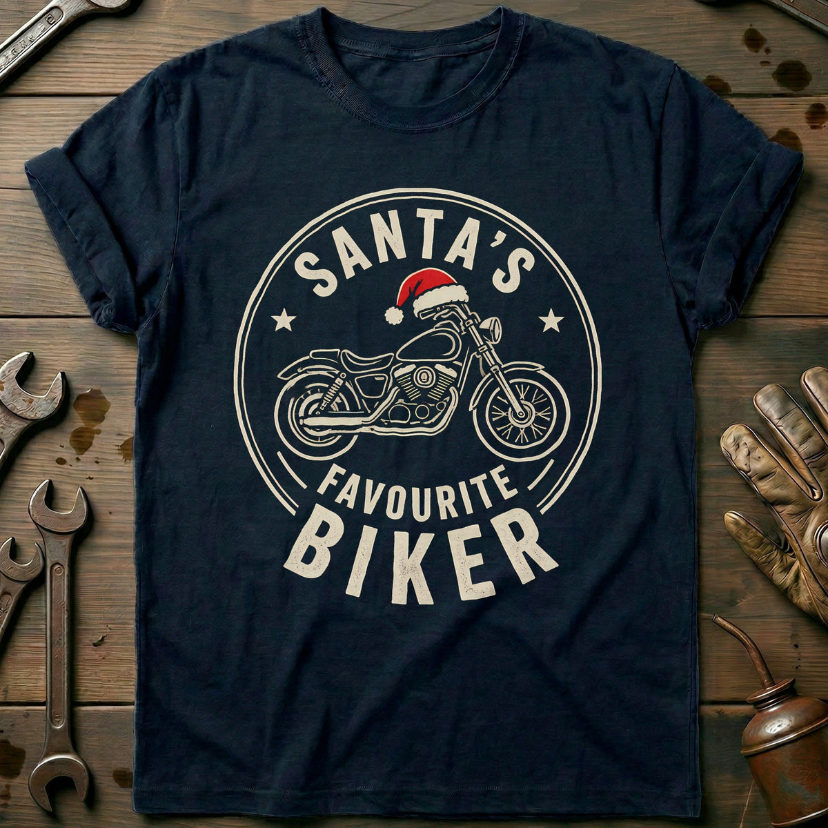 Santa's Favourite Biker Motorcycle T-Shirt AU product image 2