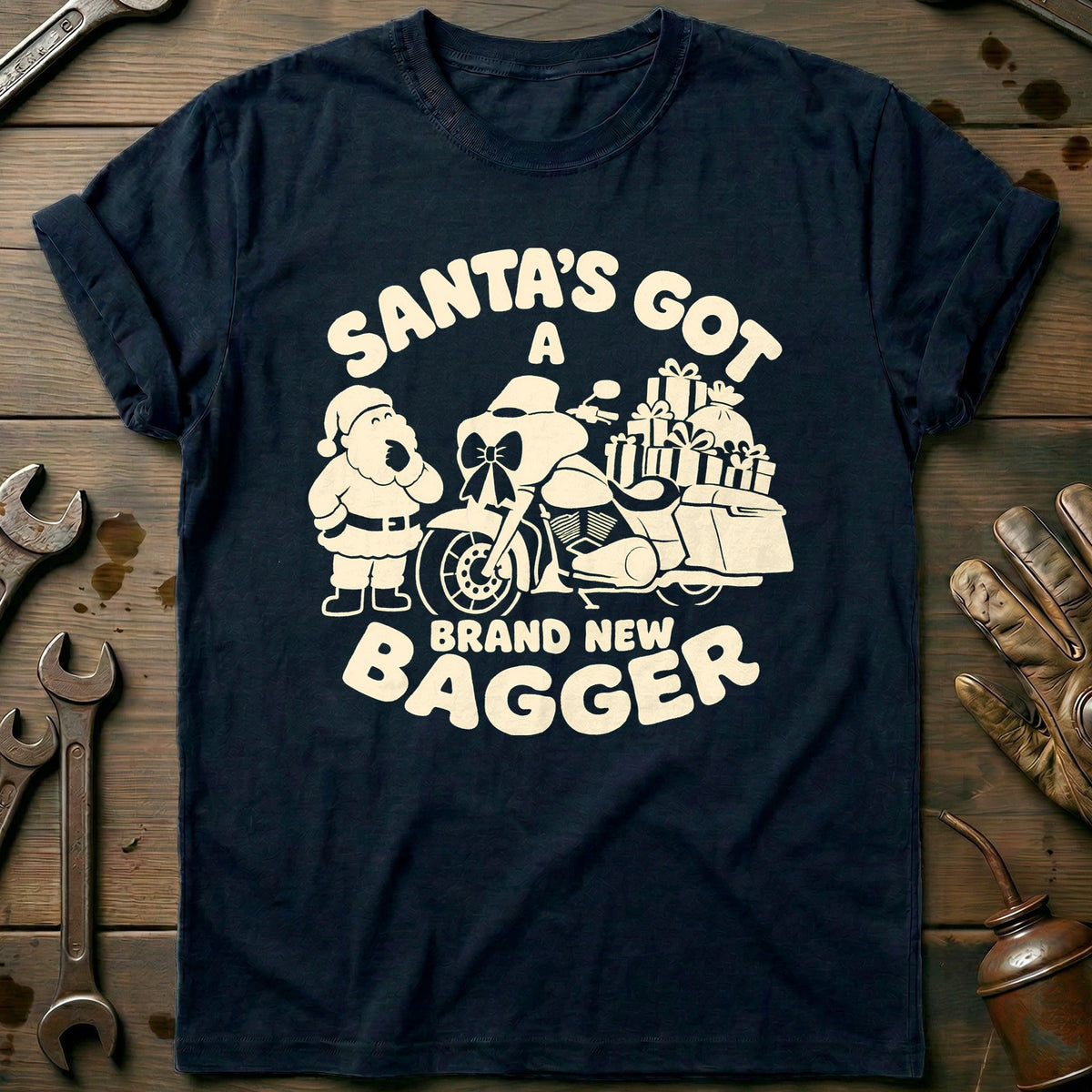 Santa's Got a Brand New Bagger Motorcycle T-Shirt product image 1