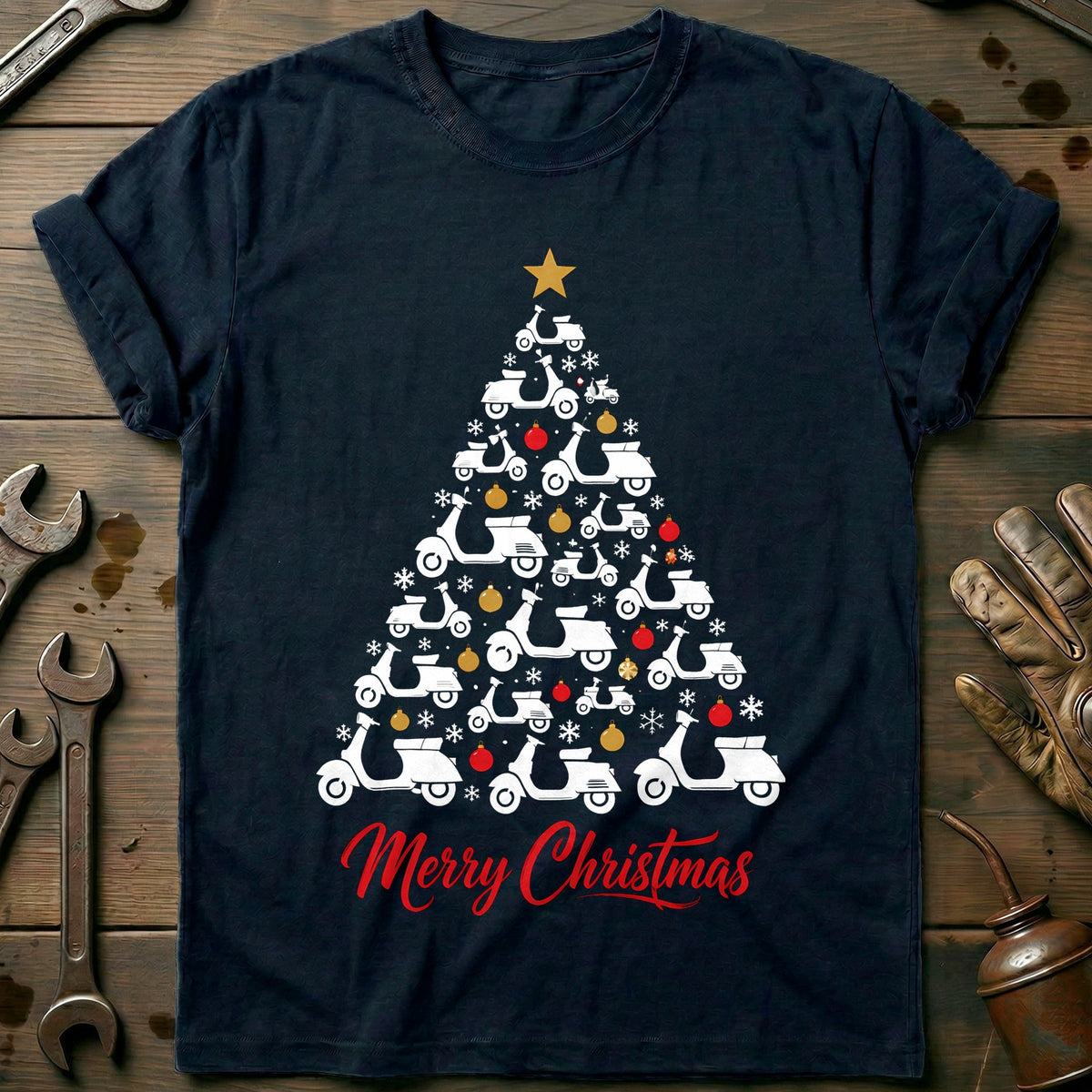 Scooter Christmas Tree Motorcycle T-Shirt AU product image 2