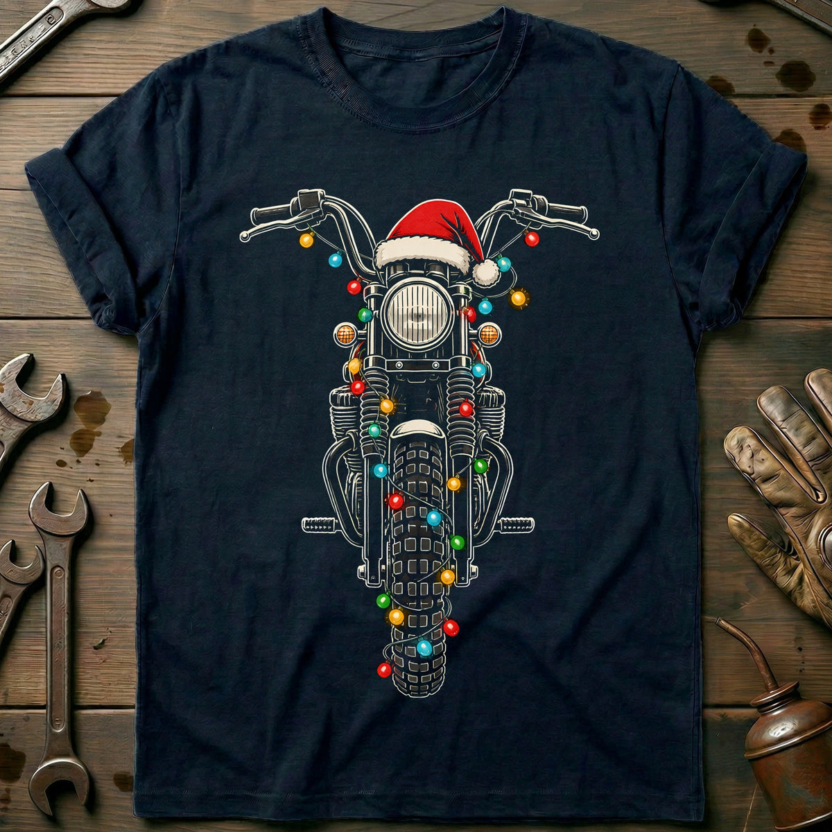 Scrambler Christmas Lights Motorcycle T-Shirt product image 1