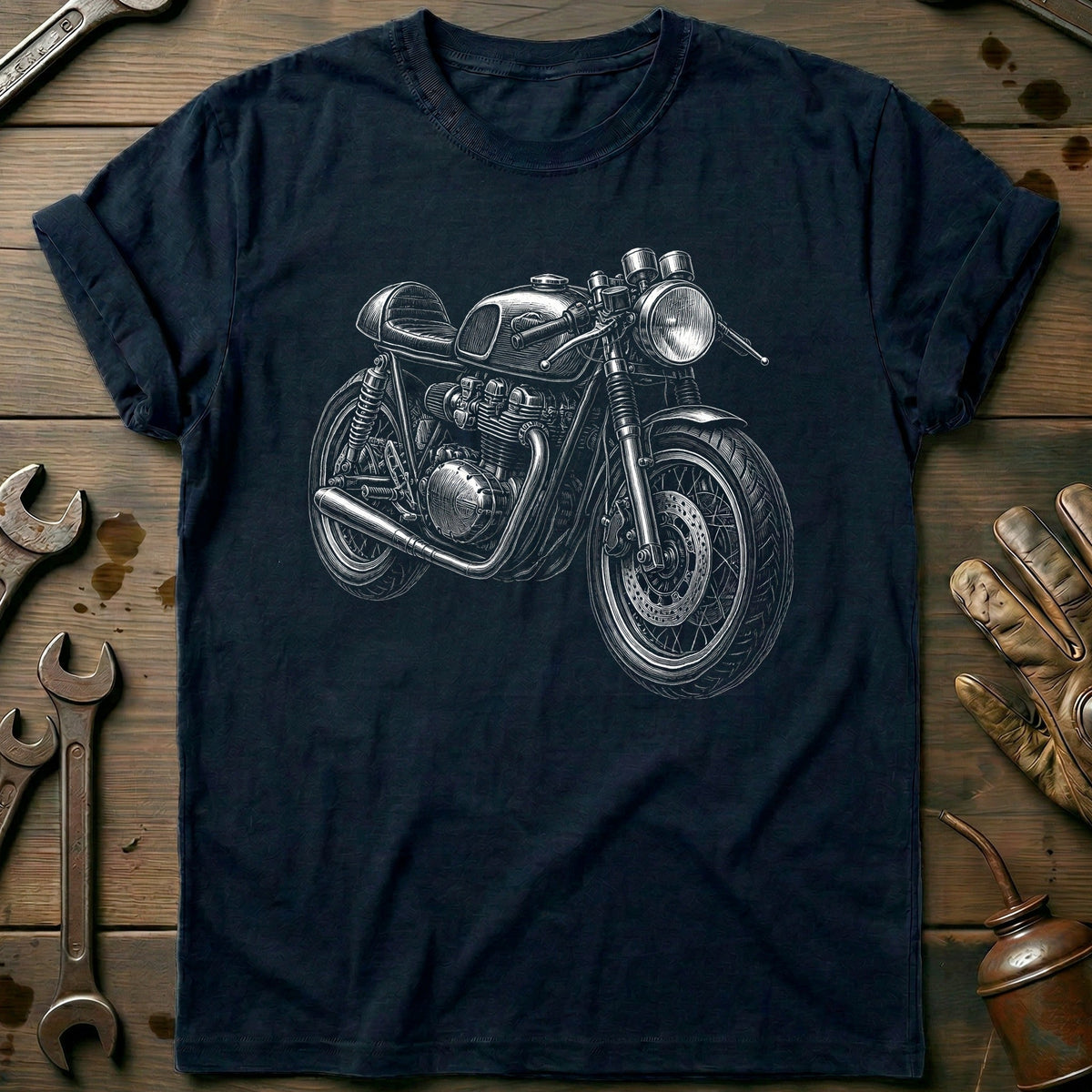 Scratchboard Caferacer Motorcycle T-Shirt EU product image 2
