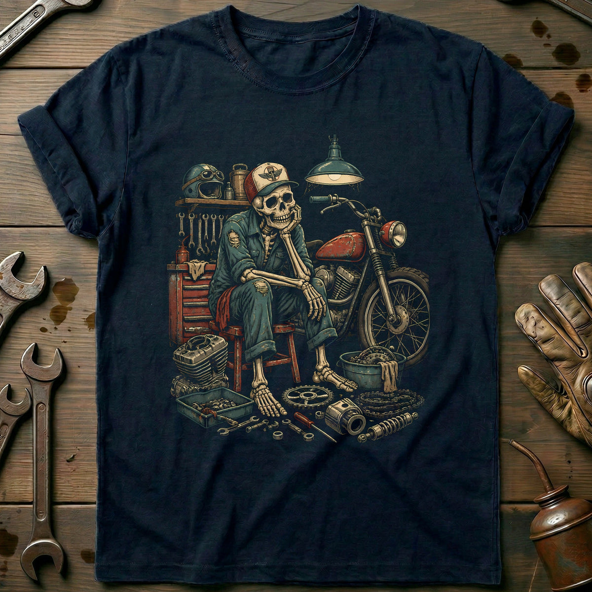 Skeleton Mechanic Motorcycle T-Shirt GC product image 2