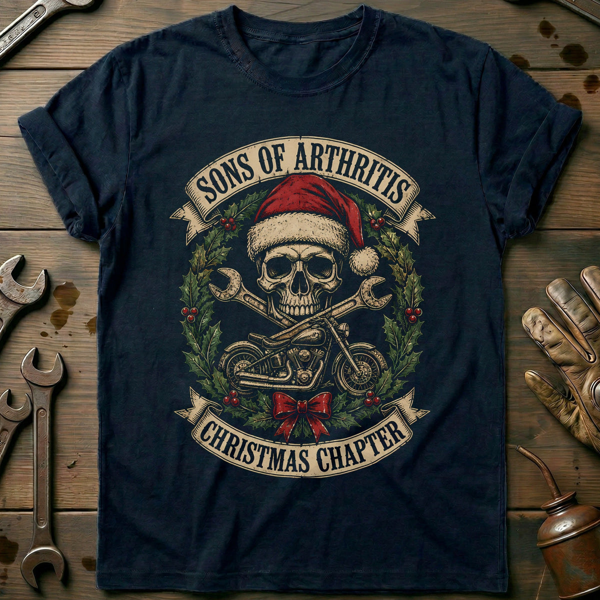 Sons of Arthritis Christmas Chapter Motorcycle T-Shirt AU product image 1