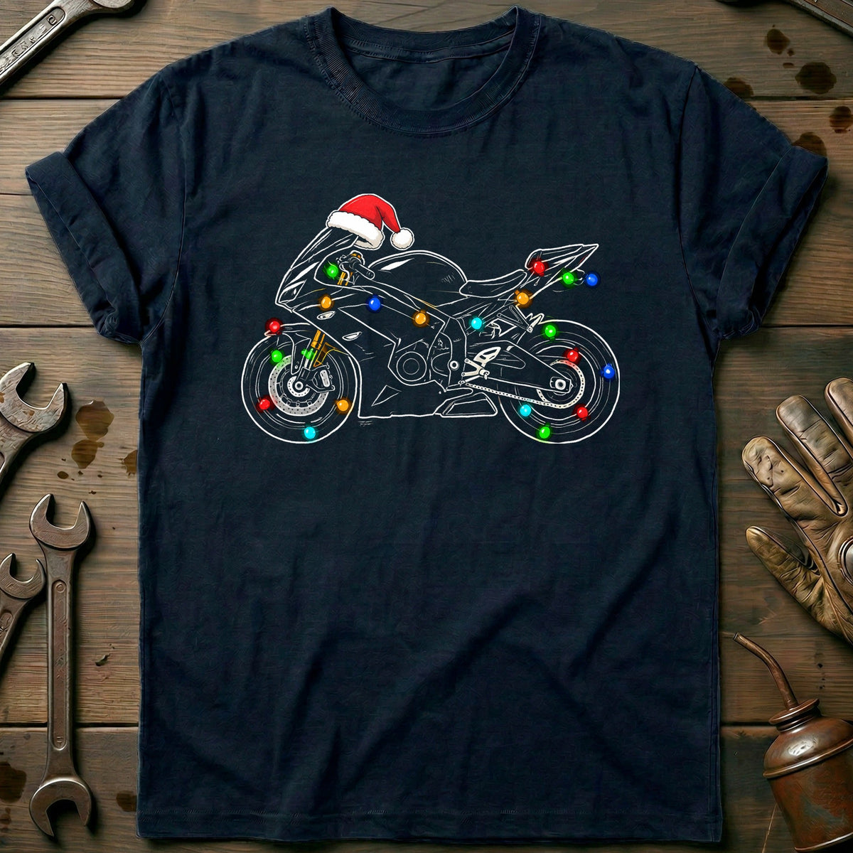 Sportbike Christmas Lights Motorcycle T-Shirt product image 2