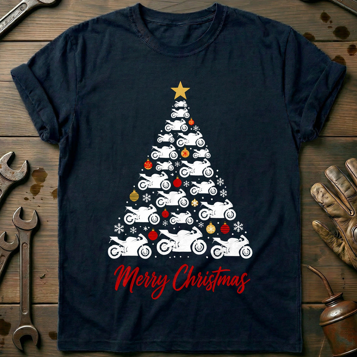 Sportbike Christmas Tree Motorcycle T-Shirt US product image 2