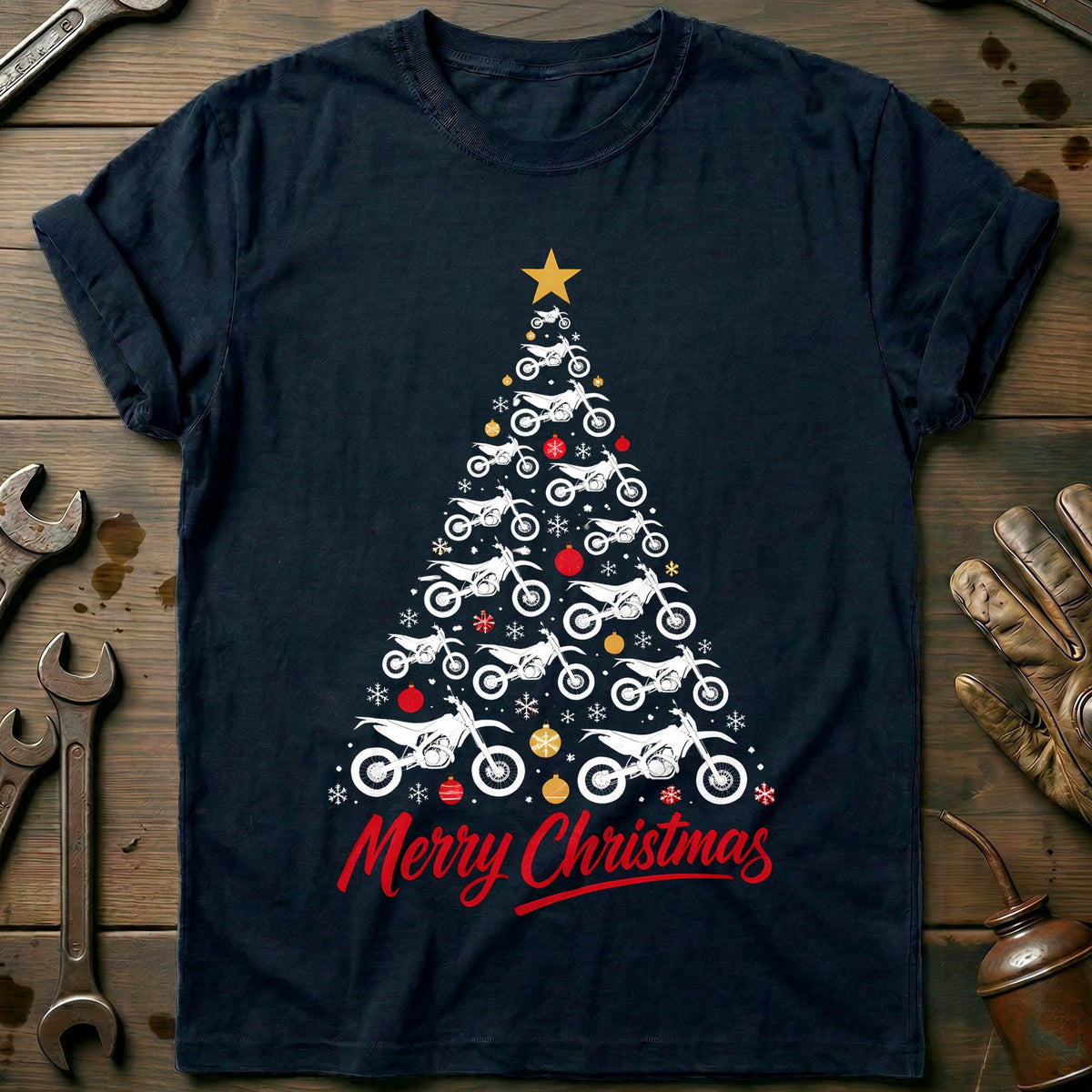 Supermoto Christmas Tree Motorcycle T-Shirt GC product image 2