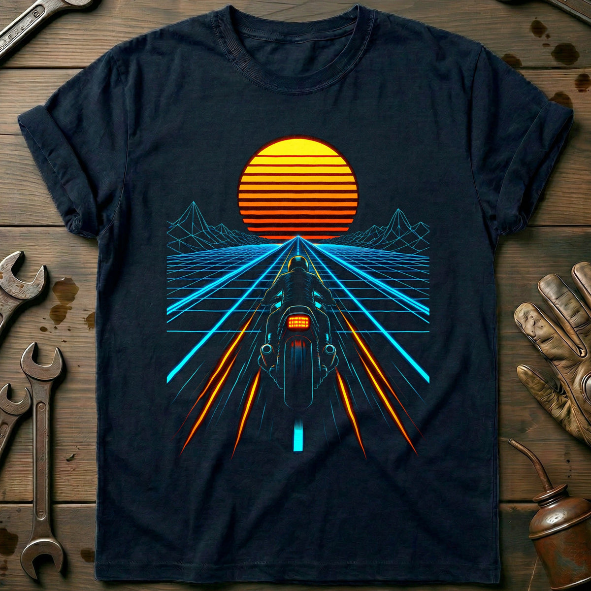 Synthwave Highway Motorcycle T-Shirt GC product image 2