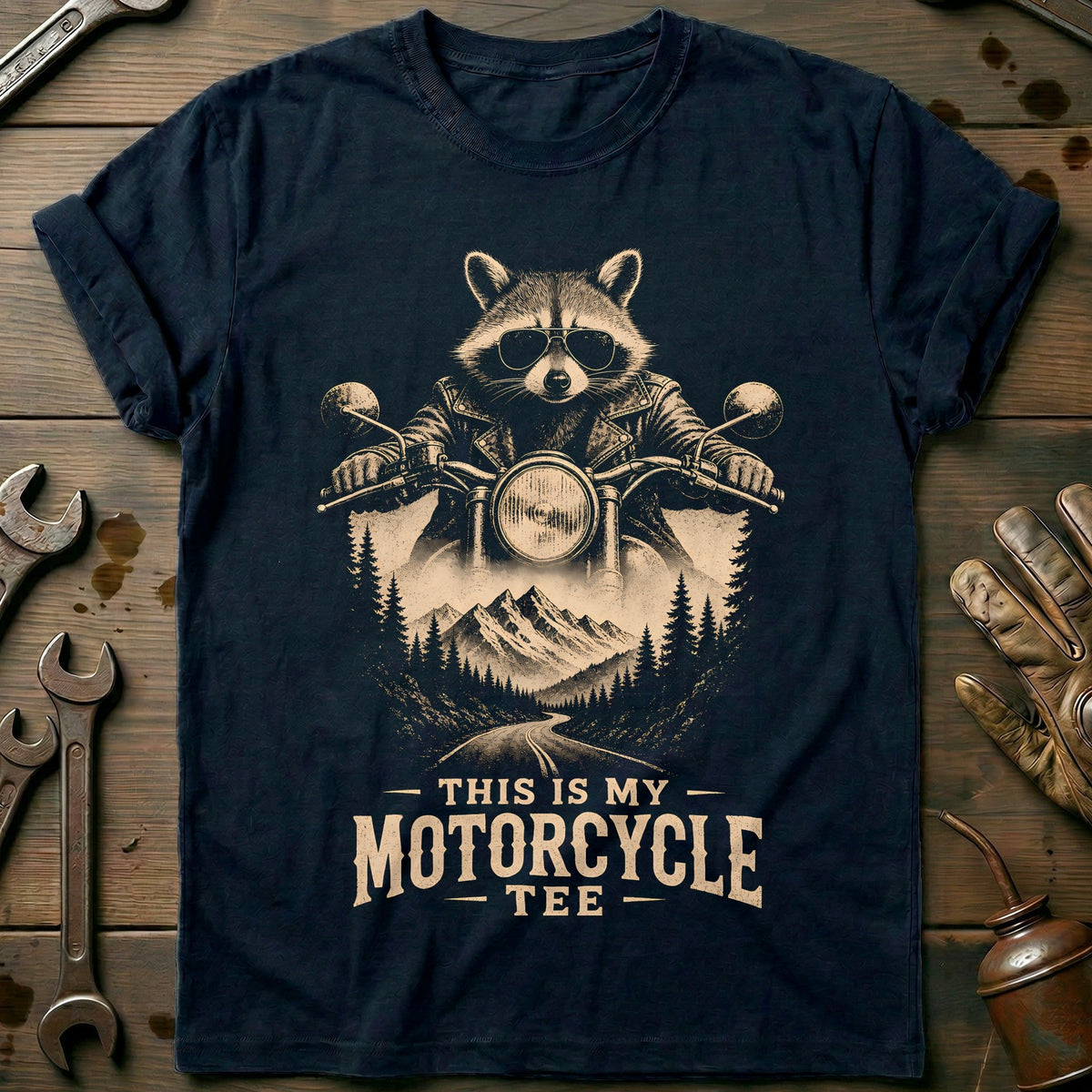 This is my Biker Raccoon Vintage 4 Motorcycle T-Shirt AU product image 1