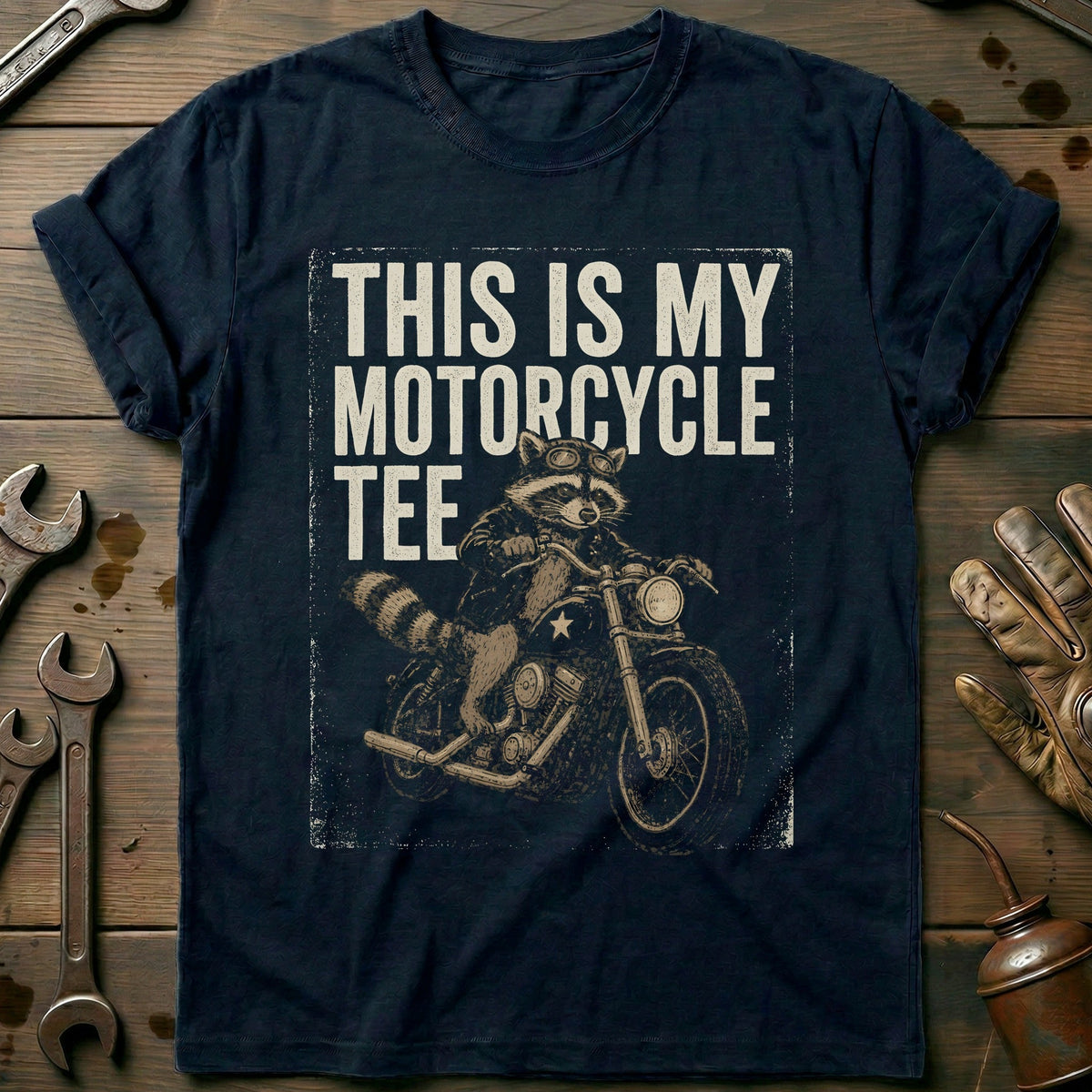 This is my Biker Raccoon Vintage Motorcycle T-Shirt GC product image 2
