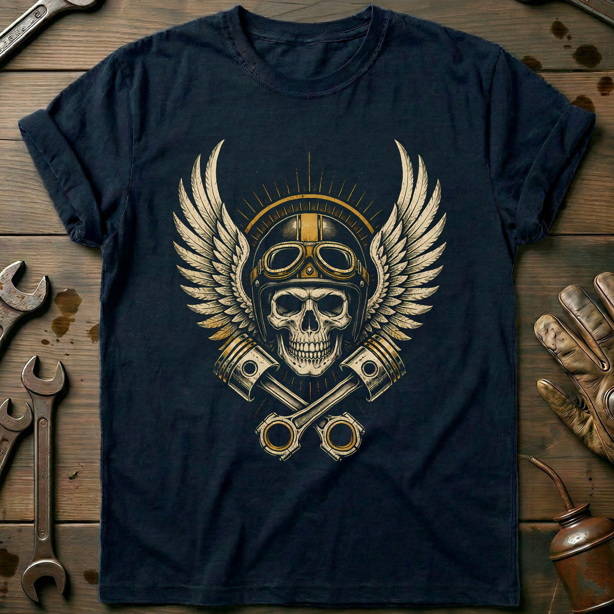 Winged Skull Pistons Motorcycle T-Shirt GC product image 2