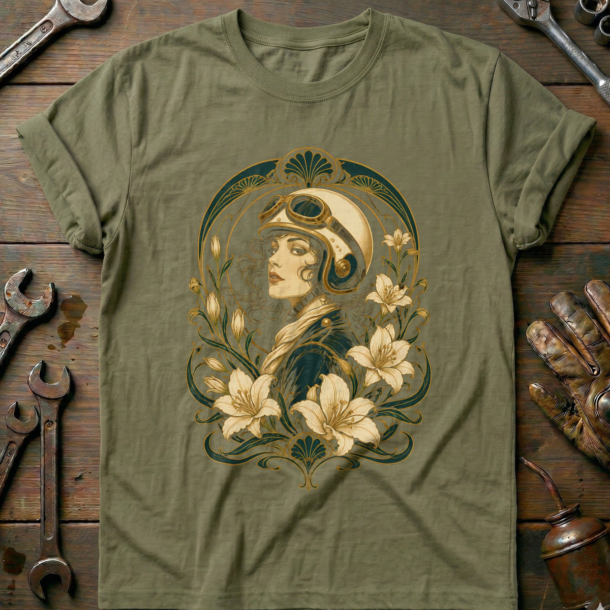 Art Nouveau Rider Motorcycle T-Shirt US product image 4