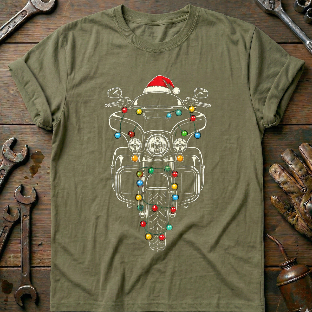Bagger Christmas Lights Motorcycle T-Shirt US product image 4