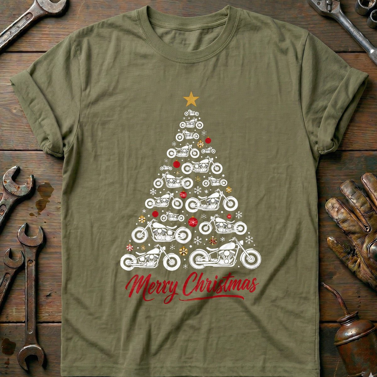 Bobber Christmas Tree Motorcycle T-Shirt product image 4