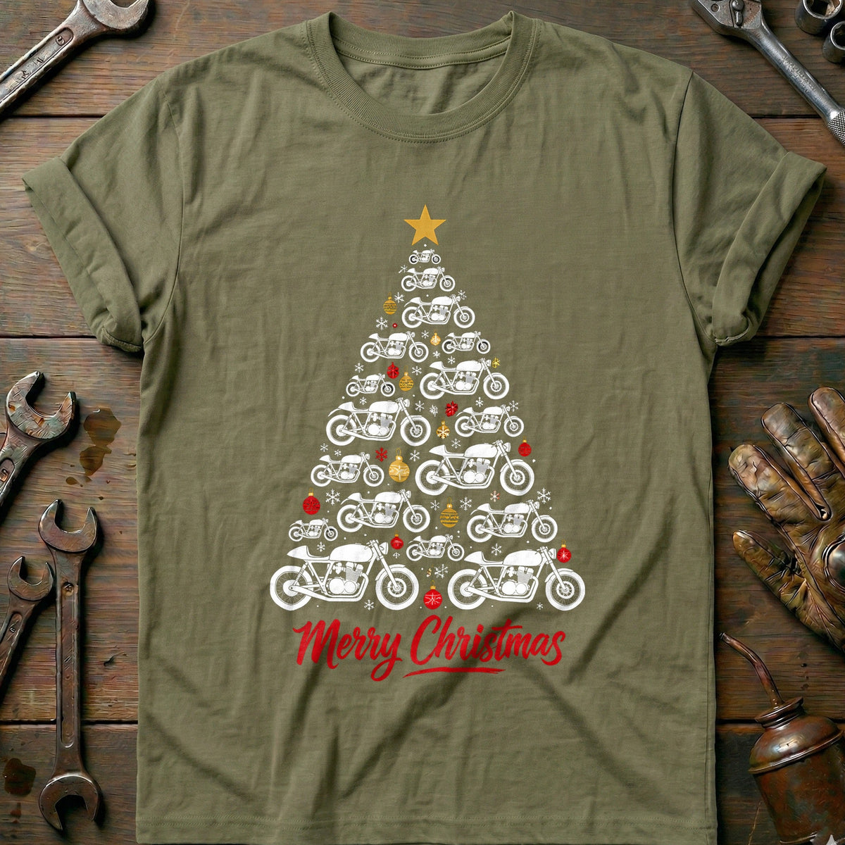Cafe Racer Christmas Tree Motorcycle T-Shirt GC product image 4