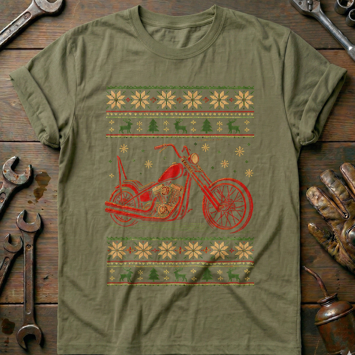Chopper Christmas Sweater Motorcycle T-Shirt product image 4