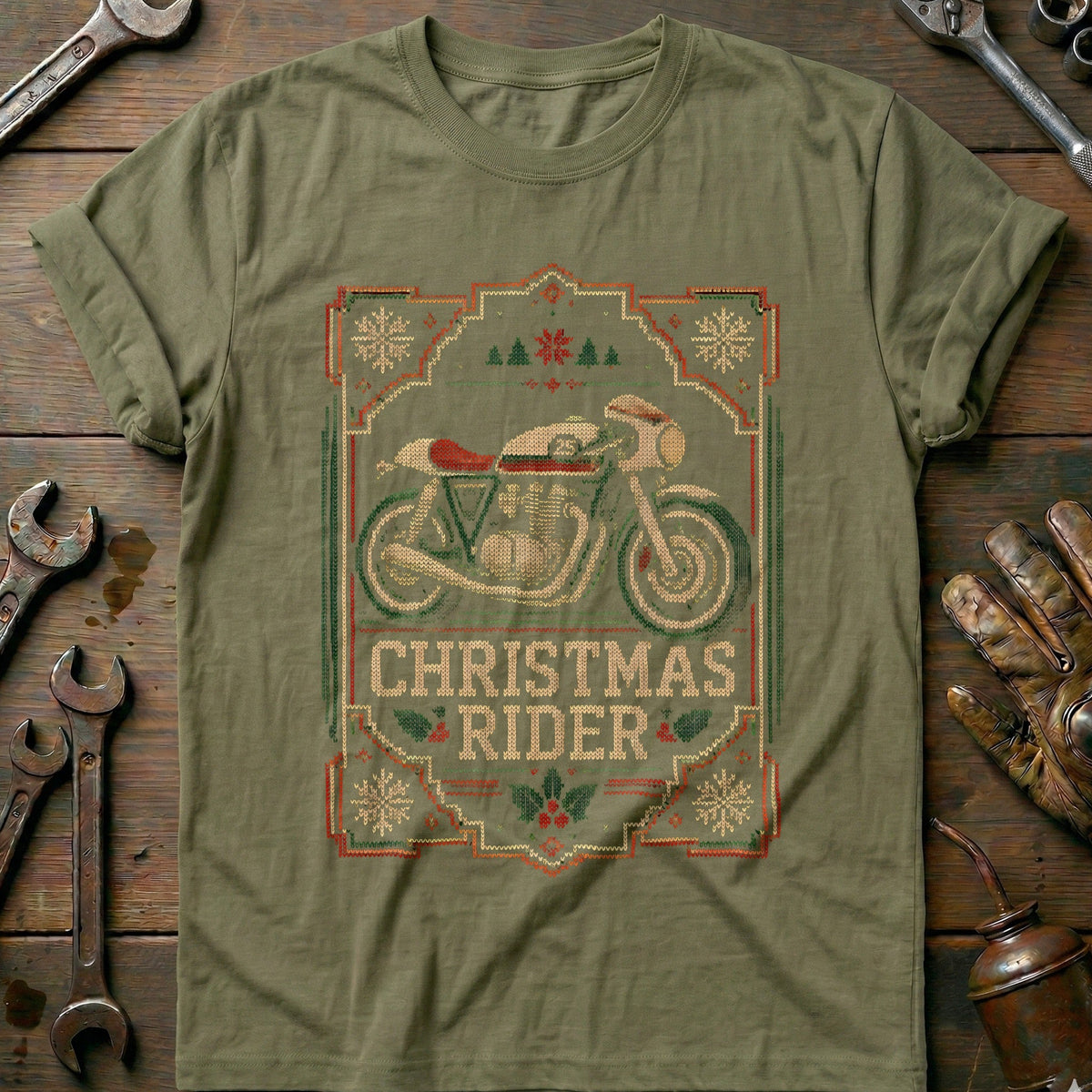 Christmas Rider Cafe Racer Sweater Motorcycle T-Shirt US product image 4