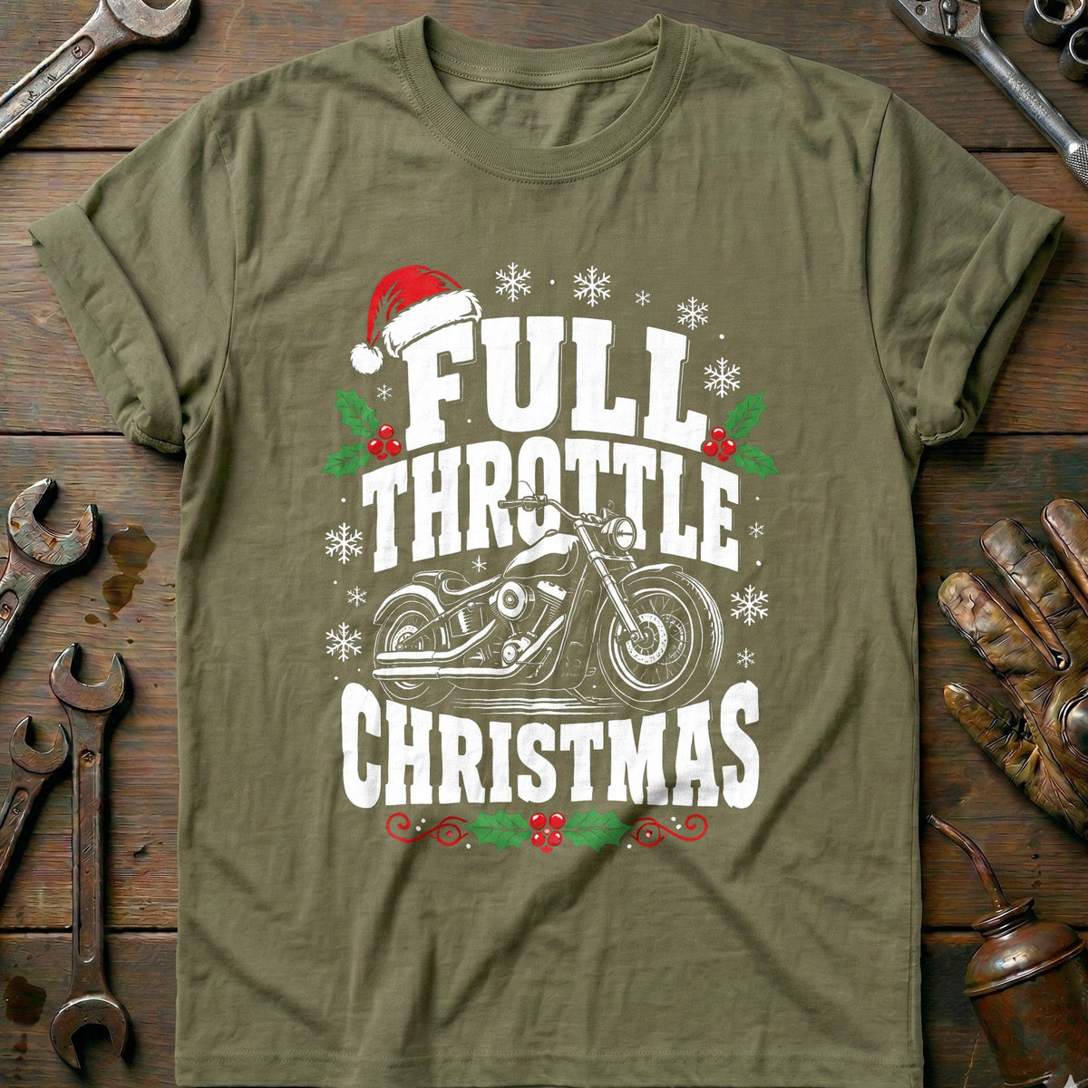 Full Throttle Christmas Motorcycle T-Shirt AU product image 1