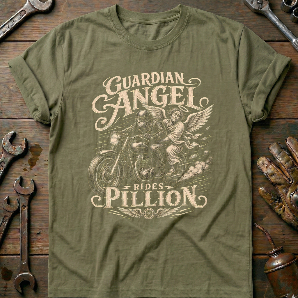 Guardian Angel Rides Pillion Motorcycle T-Shirt US product image 4