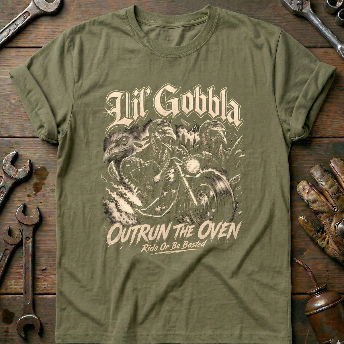 Lil' Gobbla Outrun the Oven Motorcycle T-Shirt AU product image 4
