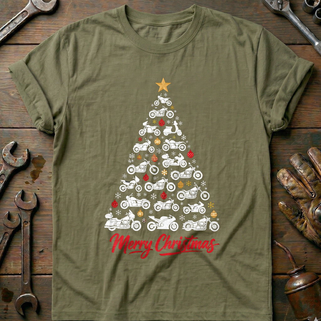Merry Christmas Motorcycle Tree T-Shirt EU product image 4