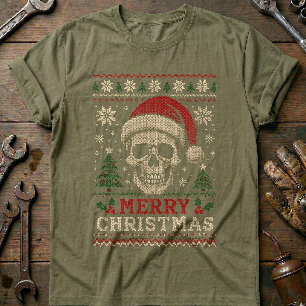 Merry Christmas Santa Skull Sweater Motorcycle T-Shirt GC product image 4