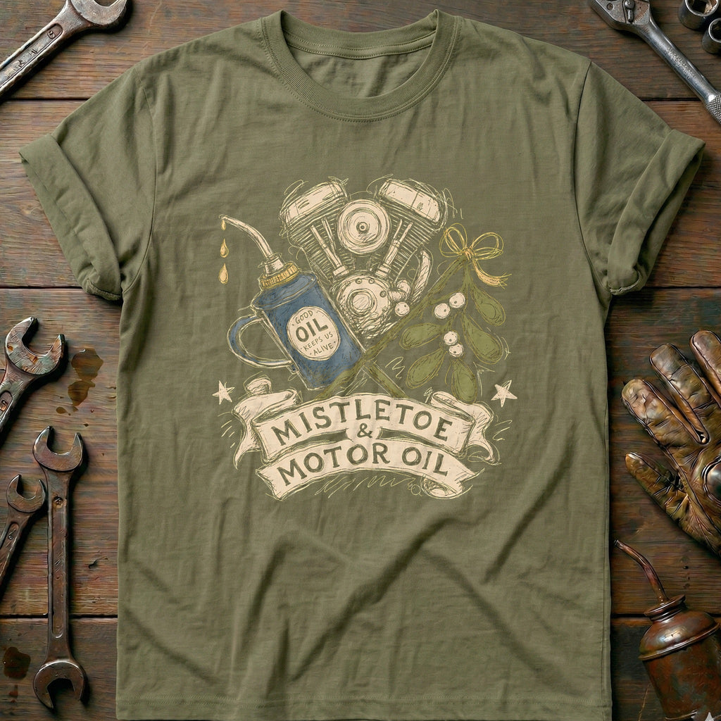 Mistletoe and Motor Oil Motorcycle T-Shirt EU product image 1