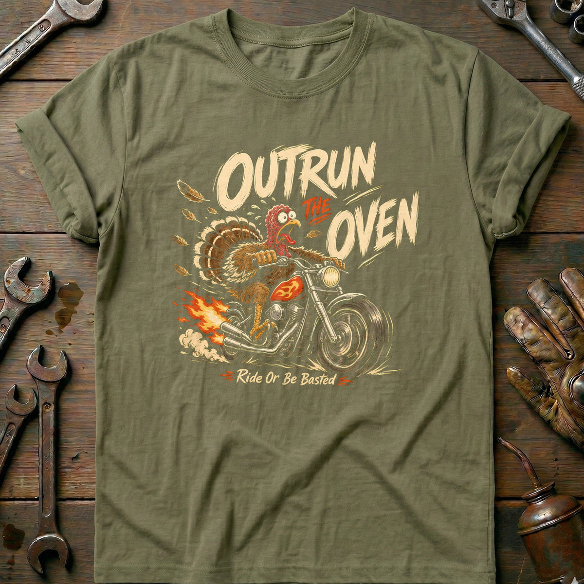 Outrun the Oven Ride or Be Basted Motorcycle T-Shirt GC product image 4