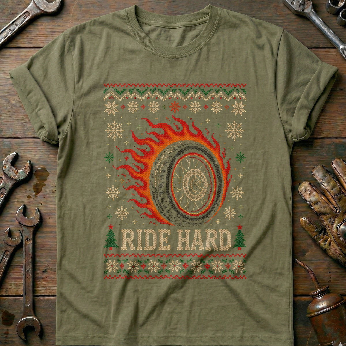 Ride Hard Flaming Wheel Sweater Motorcycle T-Shirt GC product image 4