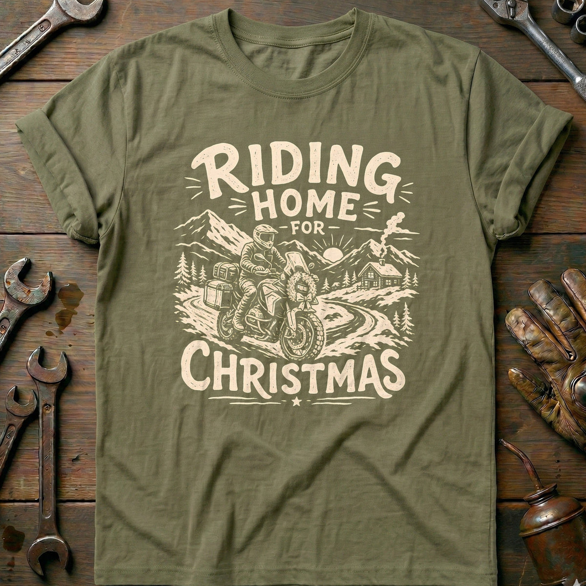 Riding Home for Christmas Motorcycle T-Shirt product image 1