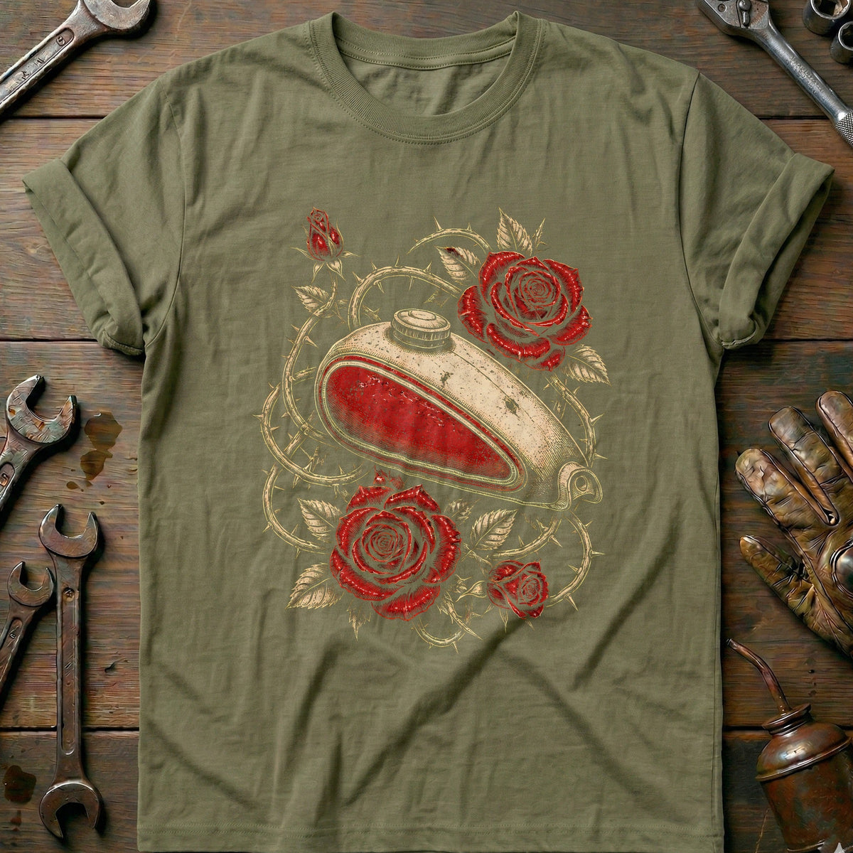 Rose Fuel Tank Motorcycle T-Shirt product image 4