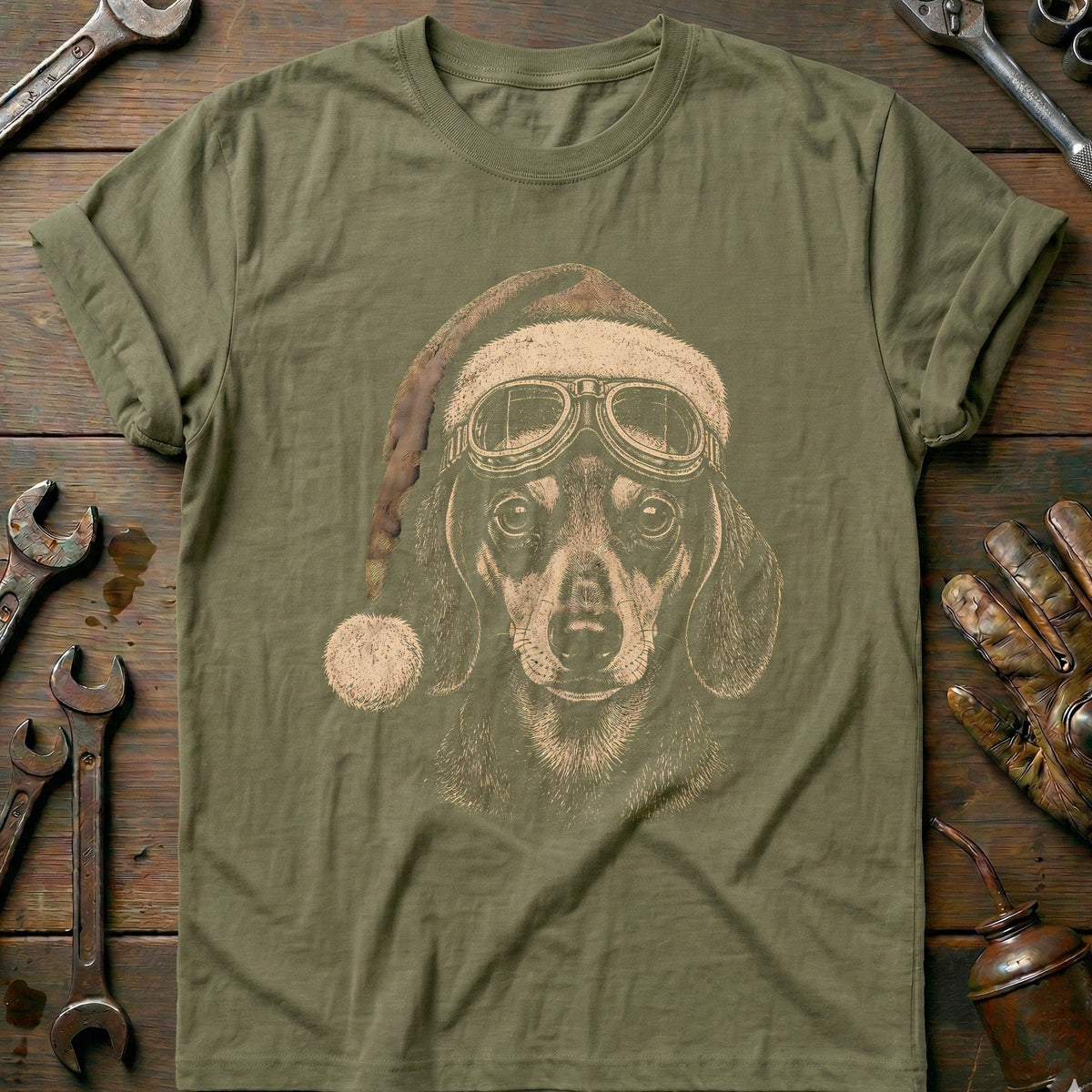 Santa Dachshund Goggles Motorcycle T-Shirt GC product image 1