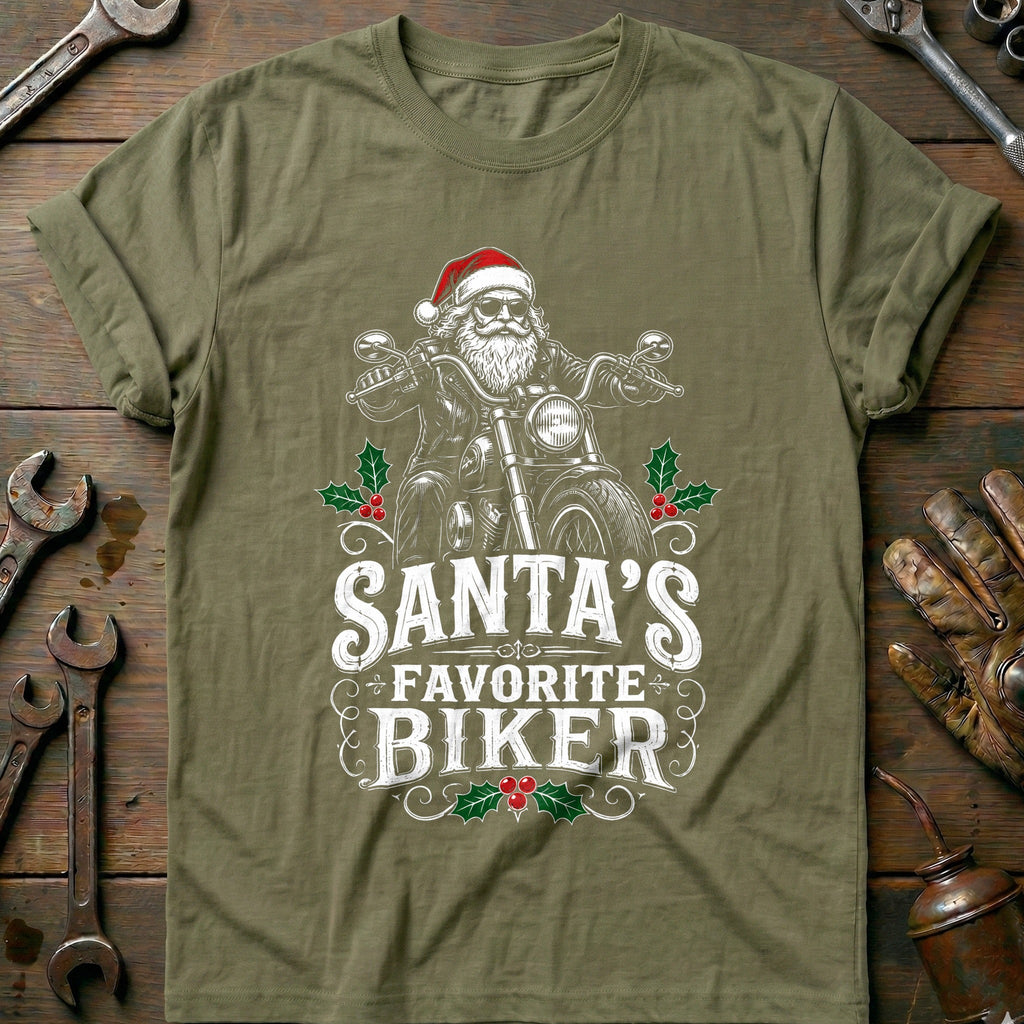 Santa's Favorite Biker Motorcycle T-Shirt US product image 4