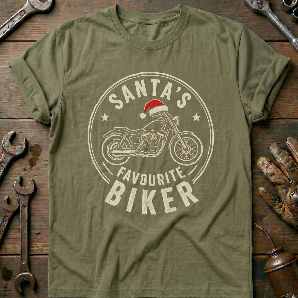 Santa's Favourite Biker Motorcycle T-Shirt US product image 1