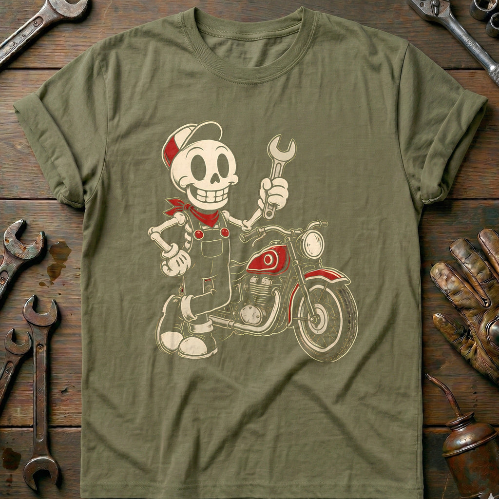 Skeleton Mechanic Mascot Motorcycle T-Shirt AU product image 1