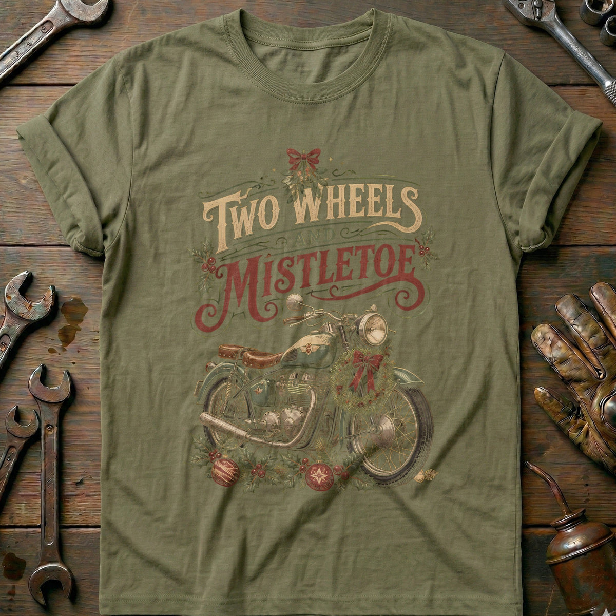 Two Wheels and Mistletoe Motorcycle T-Shirt AU product image 4