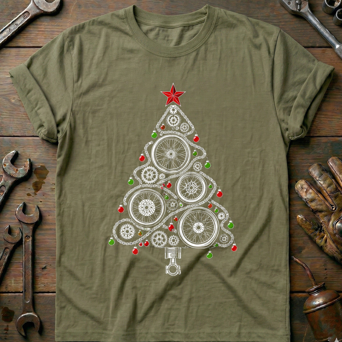 Wheels and Chains Christmas Tree Motorcycle T-Shirt GC product image 4