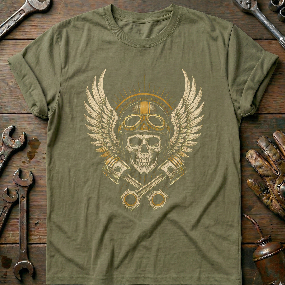 Winged Skull Pistons Motorcycle T-Shirt GC product image 1
