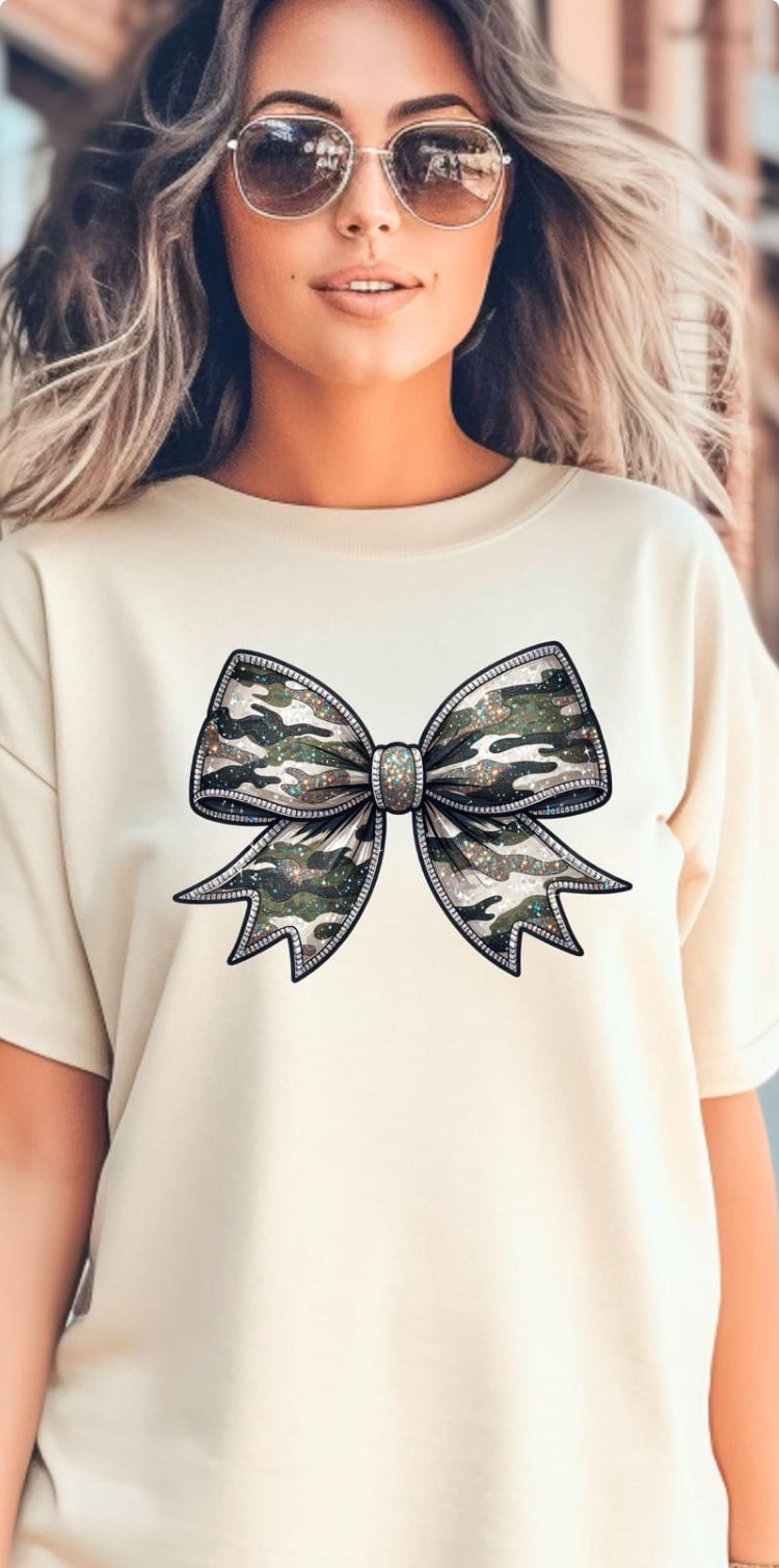 Faux Rhinestone CAMO Bow tee product image 1