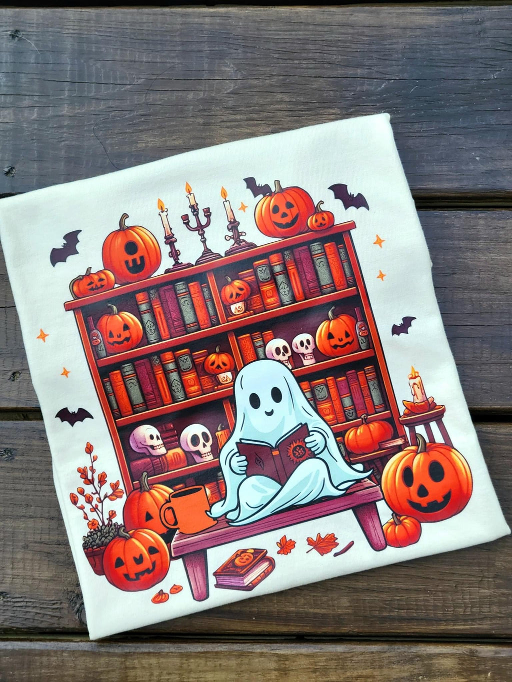 Ghost with bookshelf t-shirt product image 1