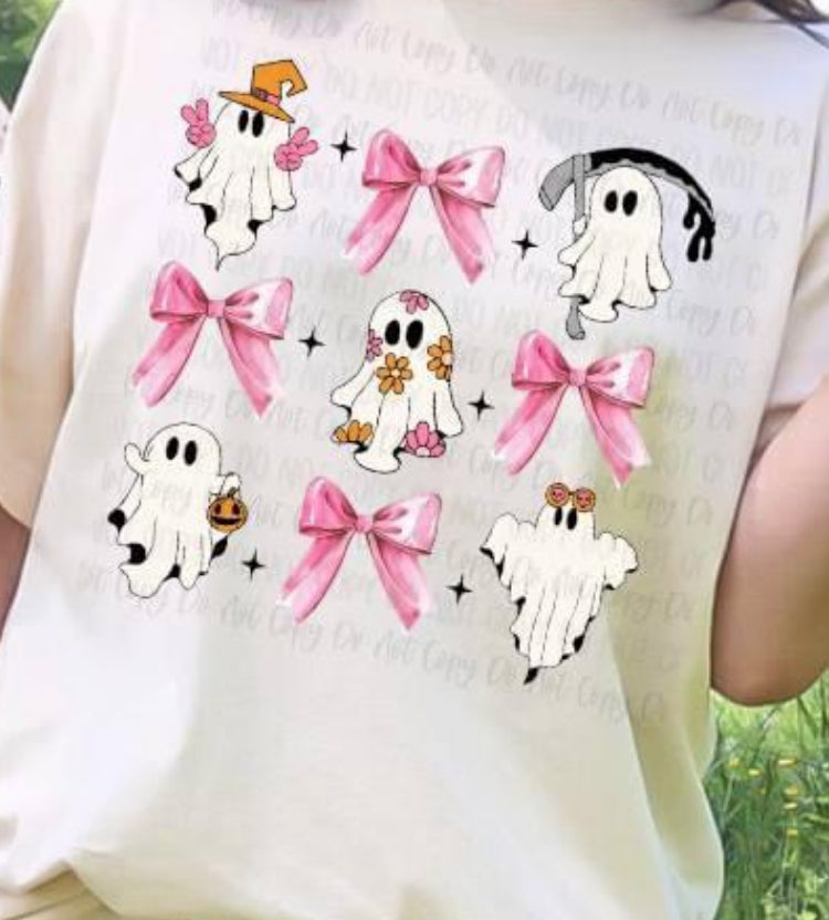 Pink Coquette Bows and Ghosts t-shirt product image 1