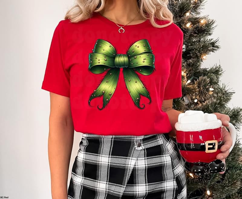 Grinchy Inspired Bow tee product image 1
