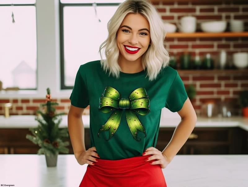 Grinchy Inspired Bow tee product image 4