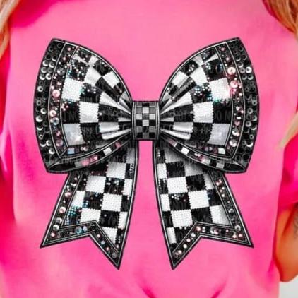 Black & White Checkered Bow tee product image 2