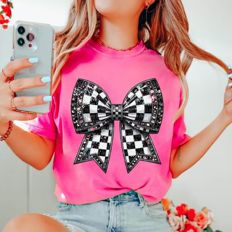 Black & White Checkered Bow tee product image 1