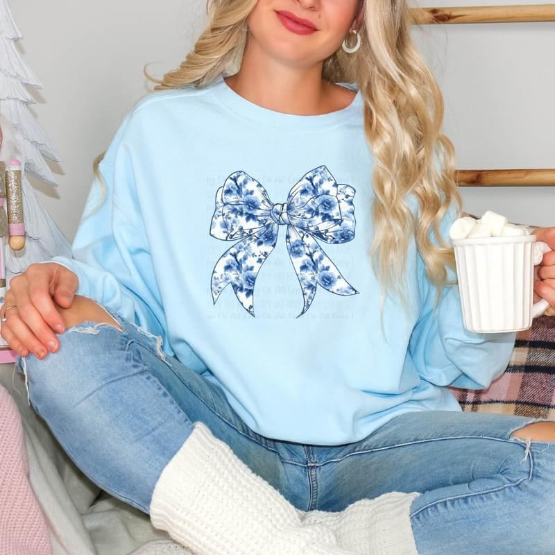 Blue floral & white Bow tee product image 1