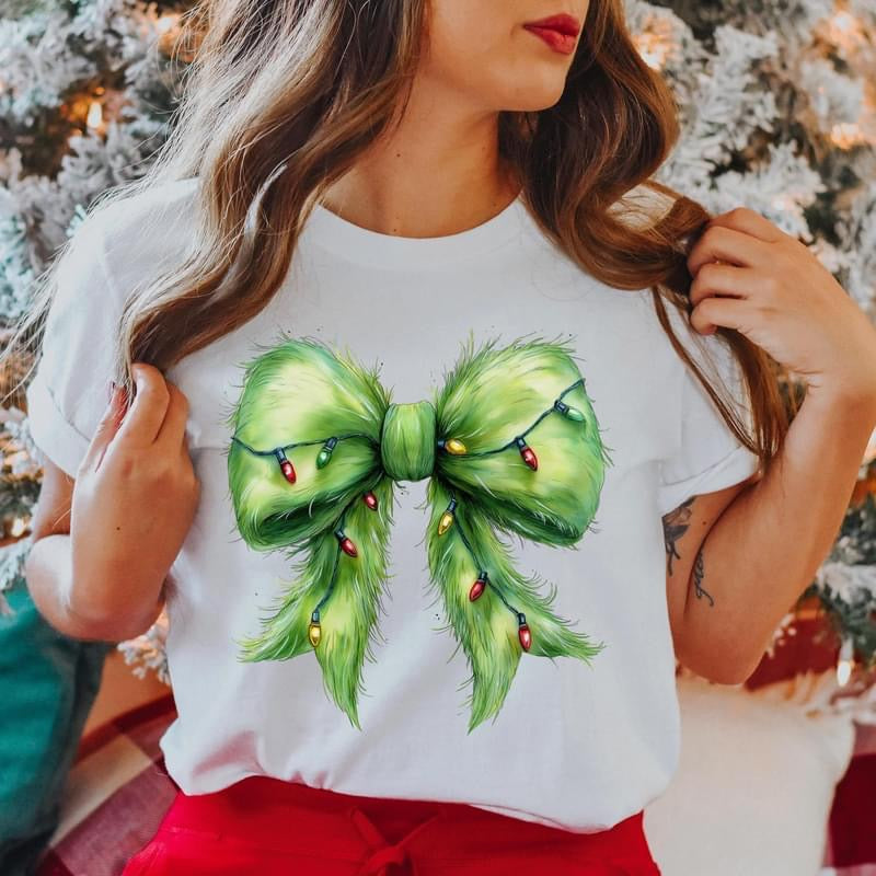 Fuzzy Green Bow with lights tee product image 1