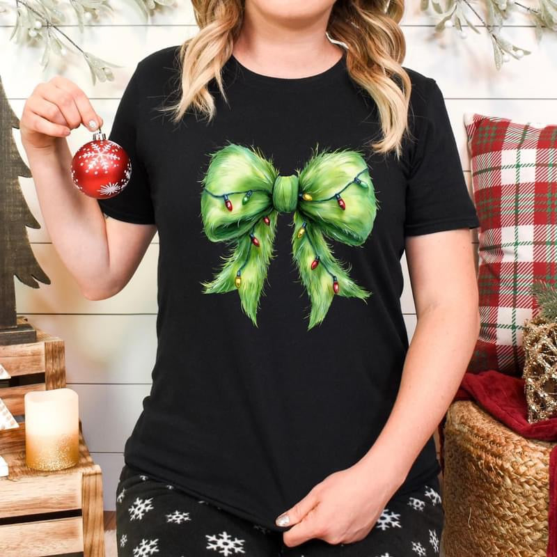 Fuzzy Green Bow with lights tee product image 2